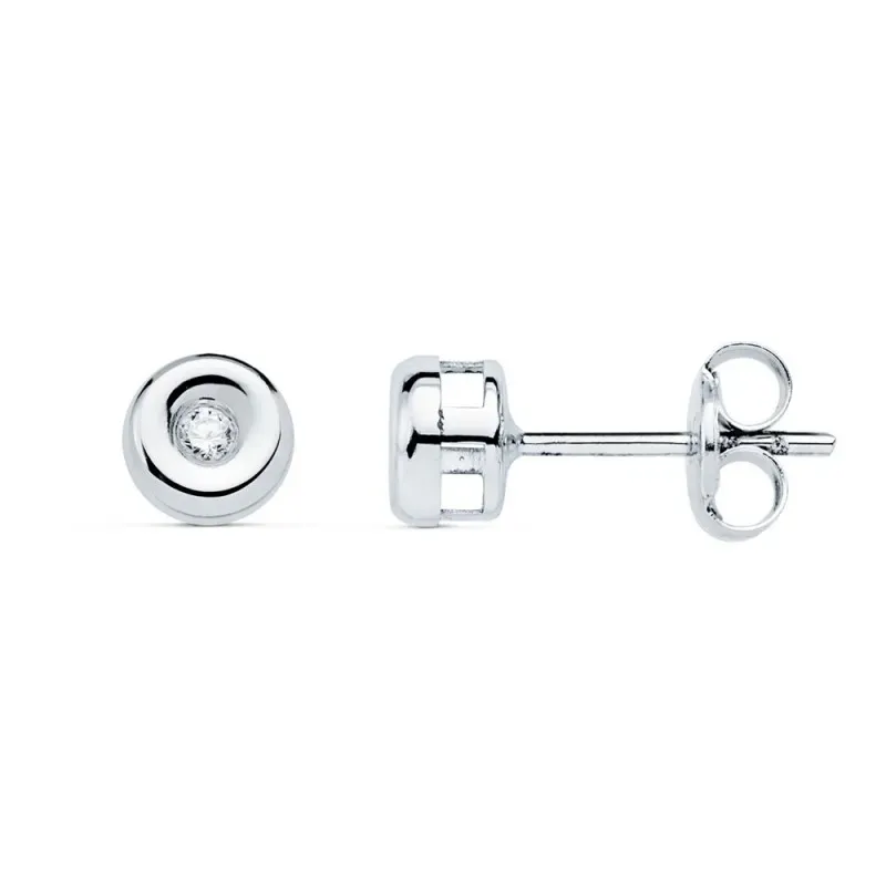 Pendientes oro blanco 18k chatón 4.85mm. diamantes 0.030ct. brillantes cierre presión