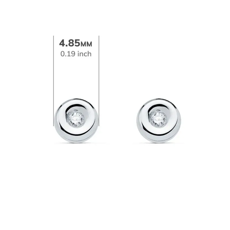 Pendientes oro blanco 18k chatón 4.85mm. diamantes 0.030ct. brillantes cierre presión