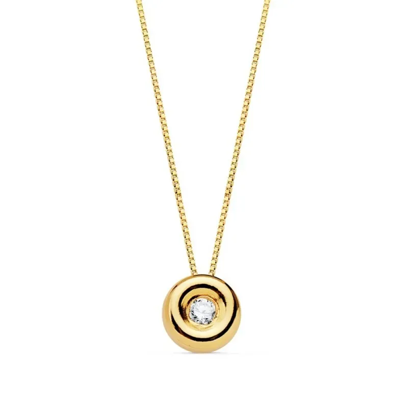 Gargantilla oro 18k cadena veneciana 42cm. colgante chatón 4.85mm. diamante 0.015ct. brillante