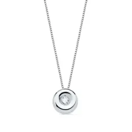 Gargantilla oro blanco 18k cadena veneciana 42cm. colgante chatón 4.85mm. diamante 0.015ct brillante