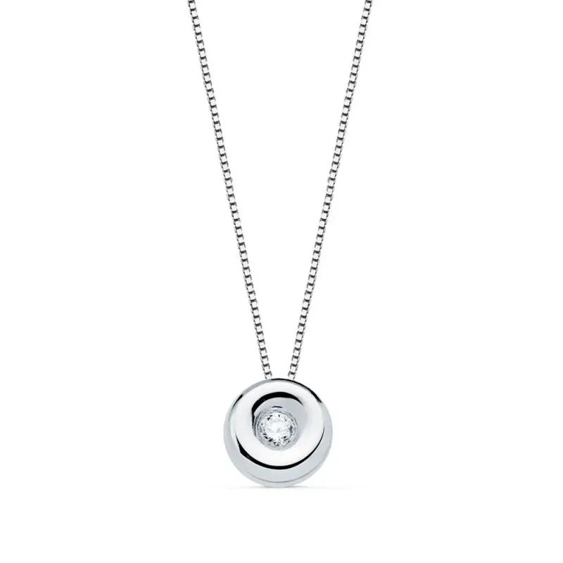 Gargantilla oro blanco 18k cadena veneciana 42cm. colgante chatón 4.85mm. diamante 0.015ct brillante