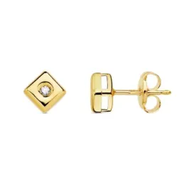 Pendientes oro 18k chatón rombo cuadrado 4.5mm. diamantes 0.030ct. brillantes cierre presión