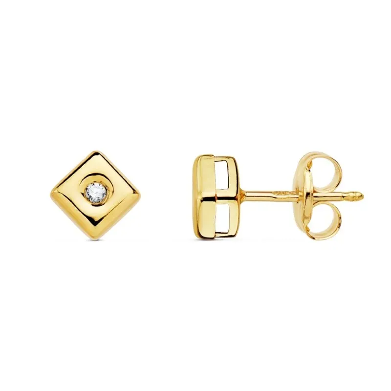 Pendientes oro 18k chatón rombo cuadrado 4.5mm. diamantes 0.030ct. brillantes cierre presión