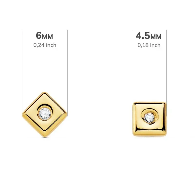 Pendientes oro 18k chatón rombo cuadrado 4.5mm. diamantes 0.030ct. brillantes cierre presión