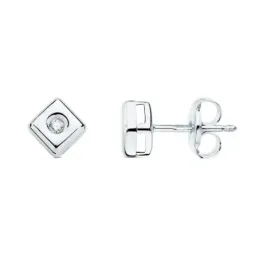 Pendientes oro blanco 18k chatón rombo cuadrado 4.5mm. diamantes 0.030ct. brillantes cierre presión