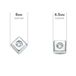 Pendientes oro blanco 18k chatón rombo cuadrado 4.5mm. diamantes 0.030ct. brillantes cierre presión