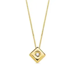 Gargantilla oro 18k cadena veneciana 42cm. colgante chatón rombo 4.5mm. diamante 0.015ct. brillante