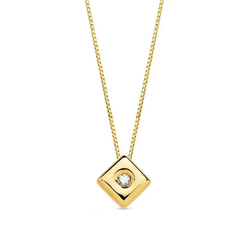 Gargantilla oro 18k cadena veneciana 42cm. colgante chatón rombo 4.5mm. diamante 0.015ct. brillante