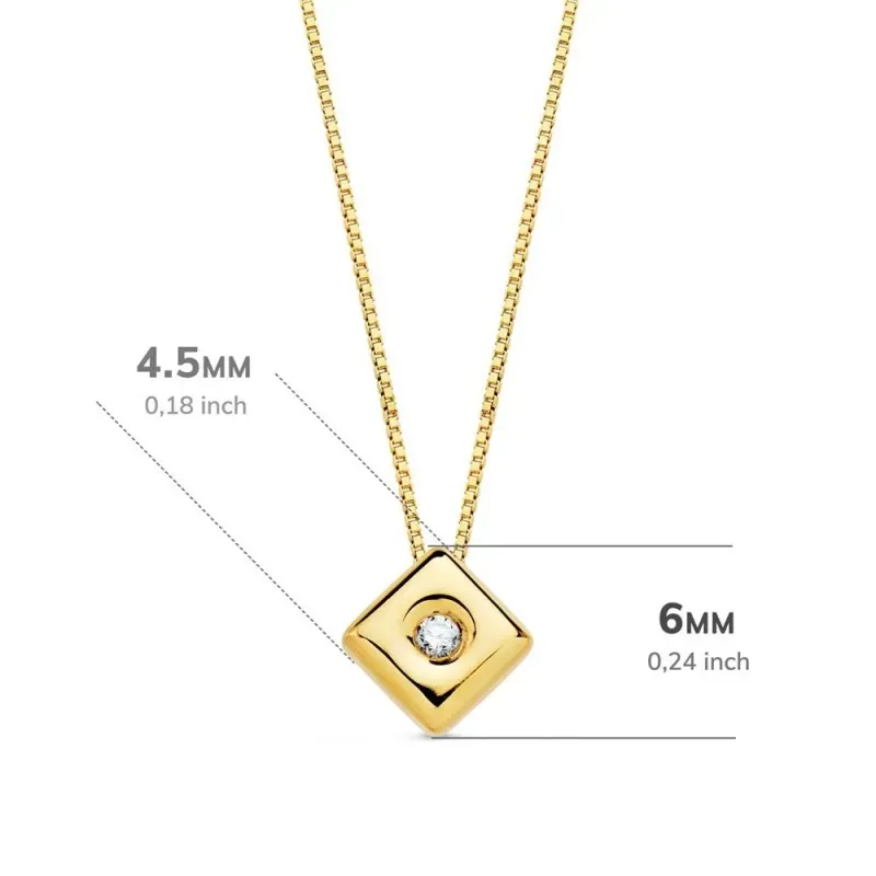 Gargantilla oro 18k cadena veneciana 42cm. colgante chatón rombo 4.5mm. diamante 0.015ct. brillante