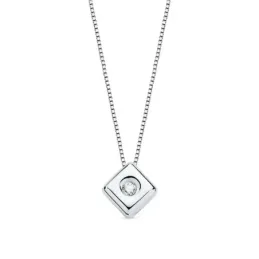 Gargantilla oro blanco 18k cadena veneciana 42cm. chatón rombo 4.85mm. diamante 0.015ct brillante