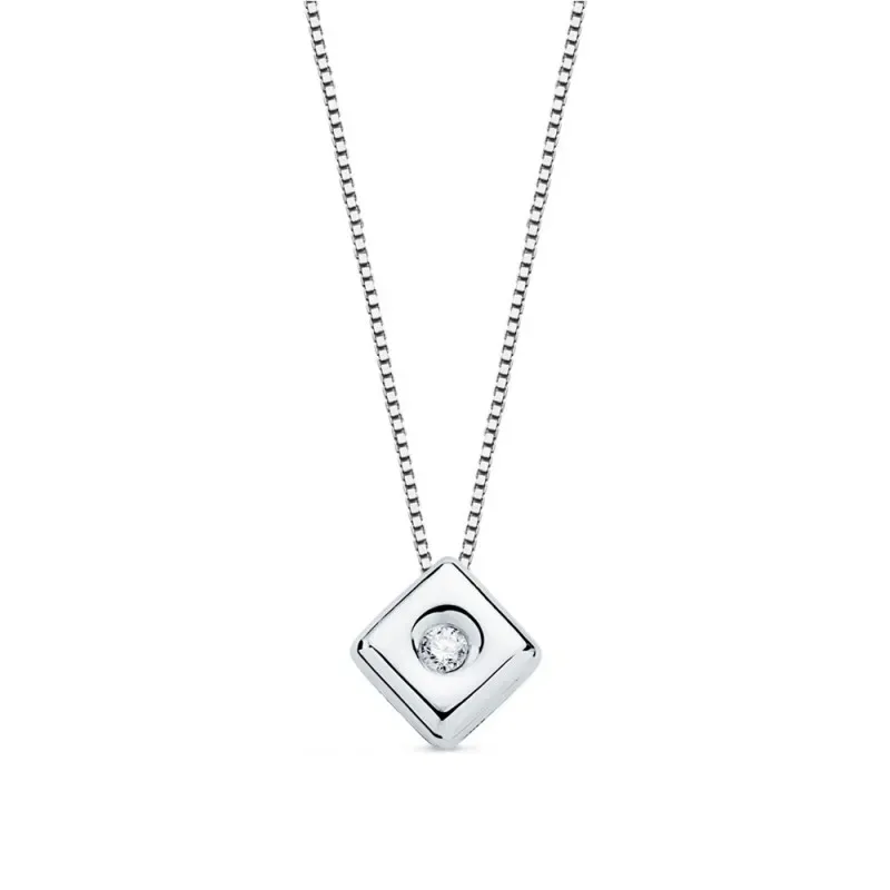 Gargantilla oro blanco 18k cadena veneciana 42cm. chatón rombo 4.85mm. diamante 0.015ct brillante