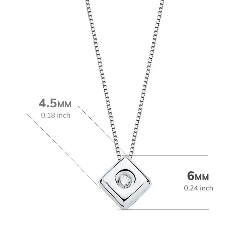 Gargantilla oro blanco 18k cadena veneciana 42cm. chatón rombo 4.85mm. diamante 0.015ct brillante