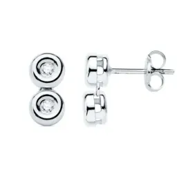 Pendientes oro blanco 18k dos chatones 11mm. centro diamantes 0.08ct. brillantes cierre presión