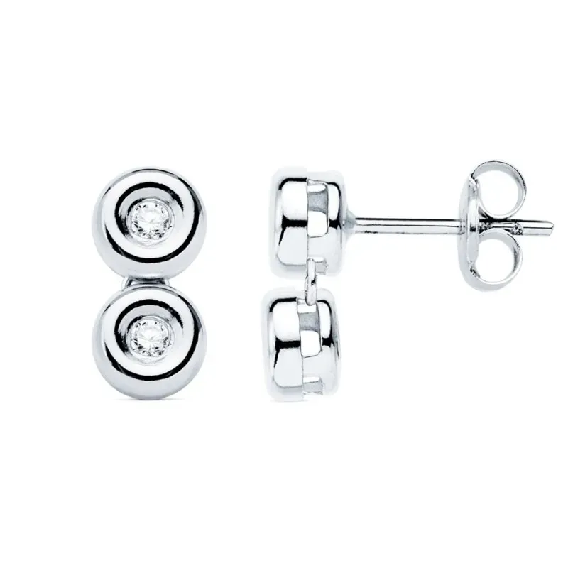 Pendientes oro blanco 18k dos chatones 11mm. centro diamantes 0.08ct. brillantes cierre presión