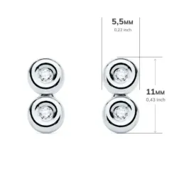 Pendientes oro blanco 18k dos chatones 11mm. centro diamantes 0.08ct. brillantes cierre presión