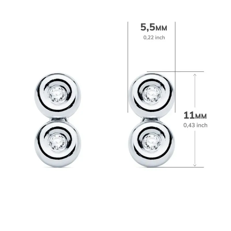 Pendientes oro blanco 18k dos chatones 11mm. centro diamantes 0.08ct. brillantes cierre presión