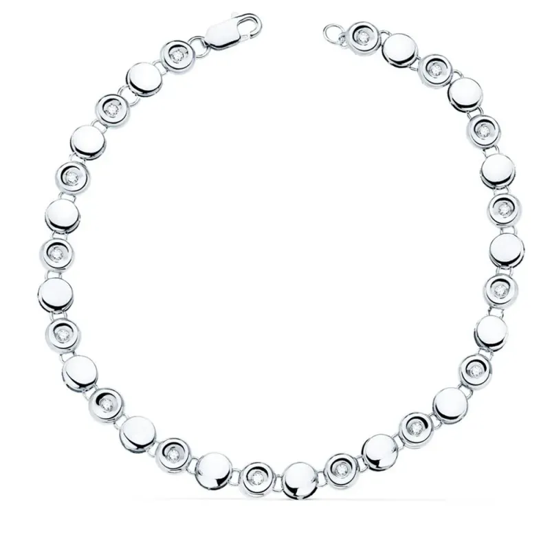 Pulsera oro blanco 18k chatones 18.5mm. diamantes brillantes 0.24ct. cierre mosquetón
