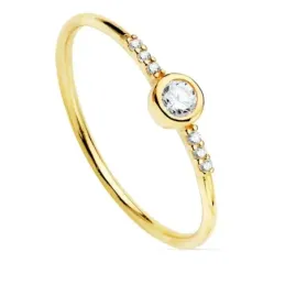 Sortija oro 18k estilo soliario diamantes billantes 0.14ct. cuerpo liso
