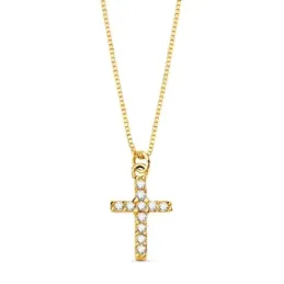 Gargantilla oro 18k cadena veneciana 45cm. cruz diamantes brillantes 0.05ct. cierre reasa