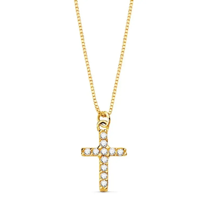 Gargantilla oro 18k cadena veneciana 45cm. cruz diamantes brillantes 0.05ct. cierre reasa