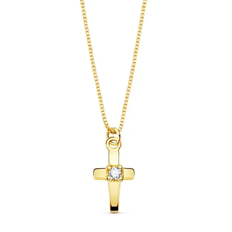 Gargantilla oro 18k cadena veneciana 45cm. cruz 8mm. centro diamante brillante 0.015ct. cierre reasa