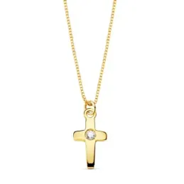 Gargantilla oro 18k cadena veneciana 45cm. cruz 8mm. centro diamante 0.015ct. cierre reasa