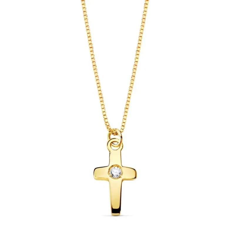 Gargantilla oro 18k cadena veneciana 45cm. cruz 8mm. centro diamante 0.015ct. cierre reasa