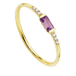 Sortija oro 18k laterales diamantes brillantes 0.03ct. centro piedra rectangular cuerpo liso