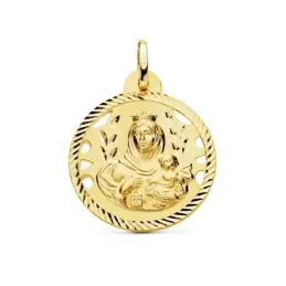 Medalla oro 18k Virgen del Carmen 24mm. detalles calados cerco hélice tallado