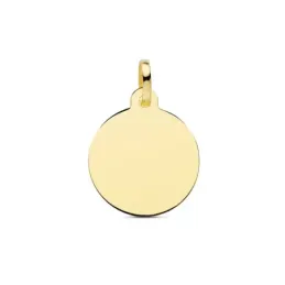 Colgante oro 18k disco 16mm. liso brillo redondo