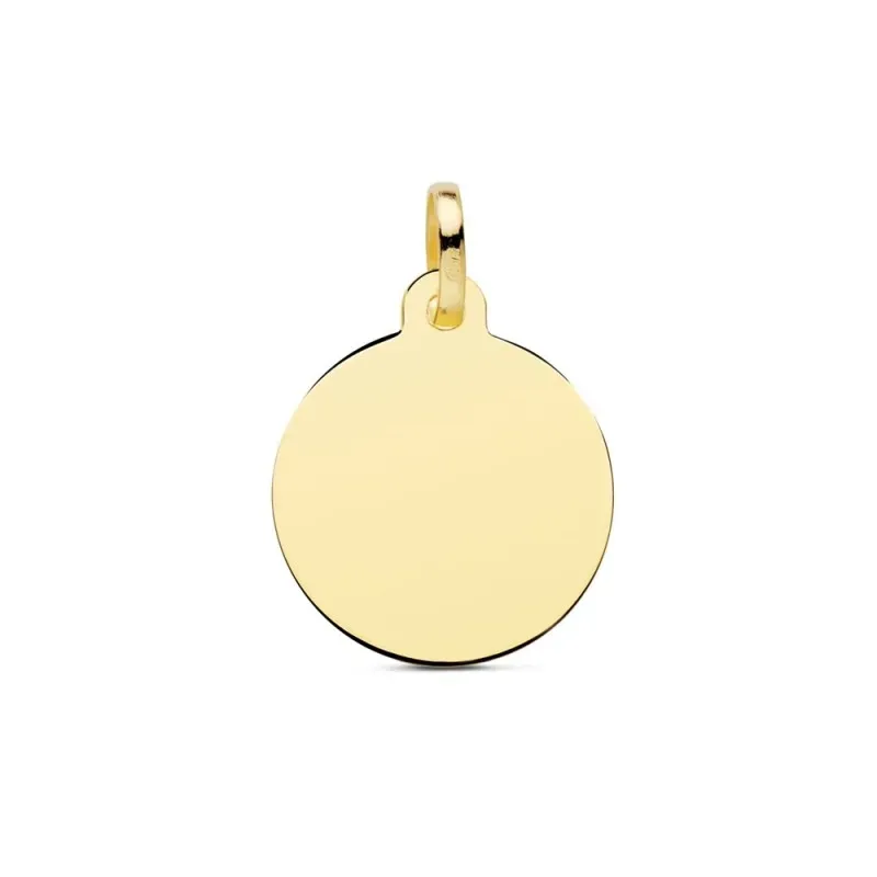 Colgante oro 18k disco 16mm. liso brillo redondo