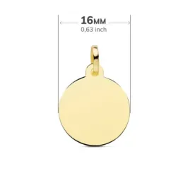 Colgante oro 18k disco 16mm. liso brillo redondo