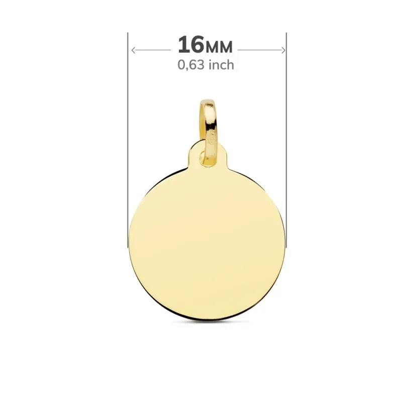 Colgante oro 18k disco 16mm. liso brillo redondo