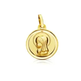 Medalla oro 18k Virgen Niña 14mm. relieve lisa bisel