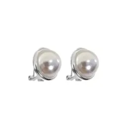 Pendientes plata Ley 925m media perla 12mm. filo liso cierre omega