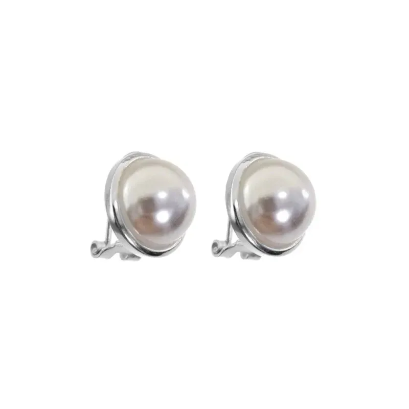 Pendientes plata Ley 925m media perla 12mm. filo liso cierre omega