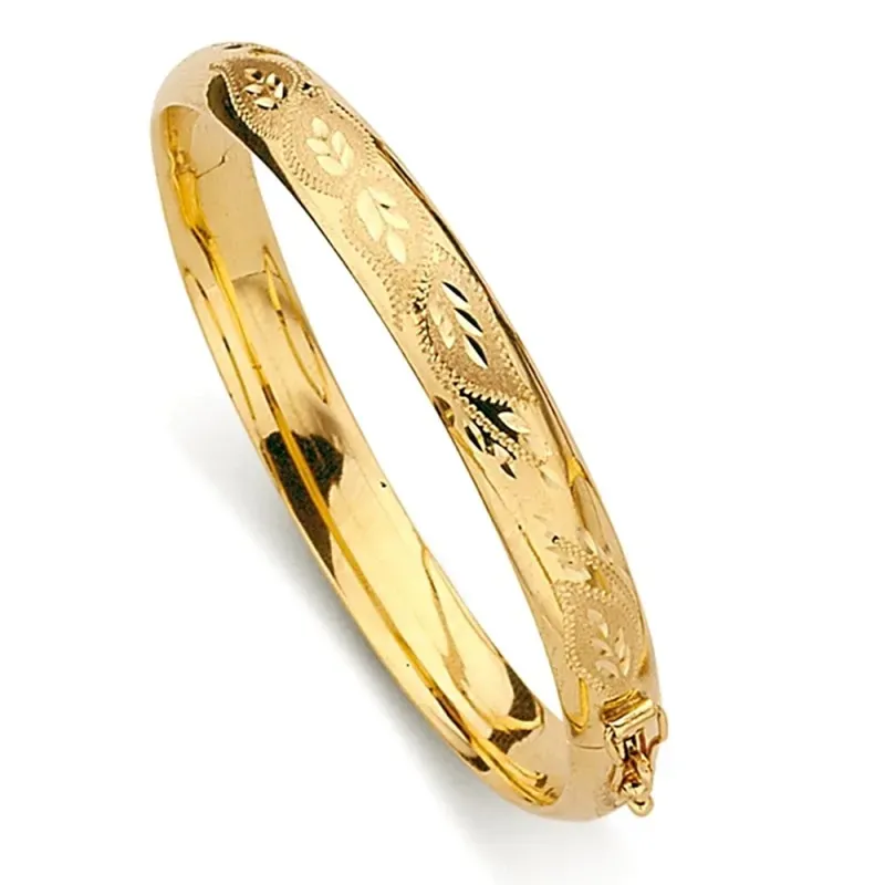 Pulsera oro 18k aro media caña brazalete ancho 10mm. lisa o labrada cierre seguridad y varilla