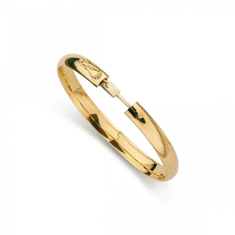 Pulsera oro 18k aro media caña brazalete ancho 8mm. lisa o labrada cierre seguridad y varilla