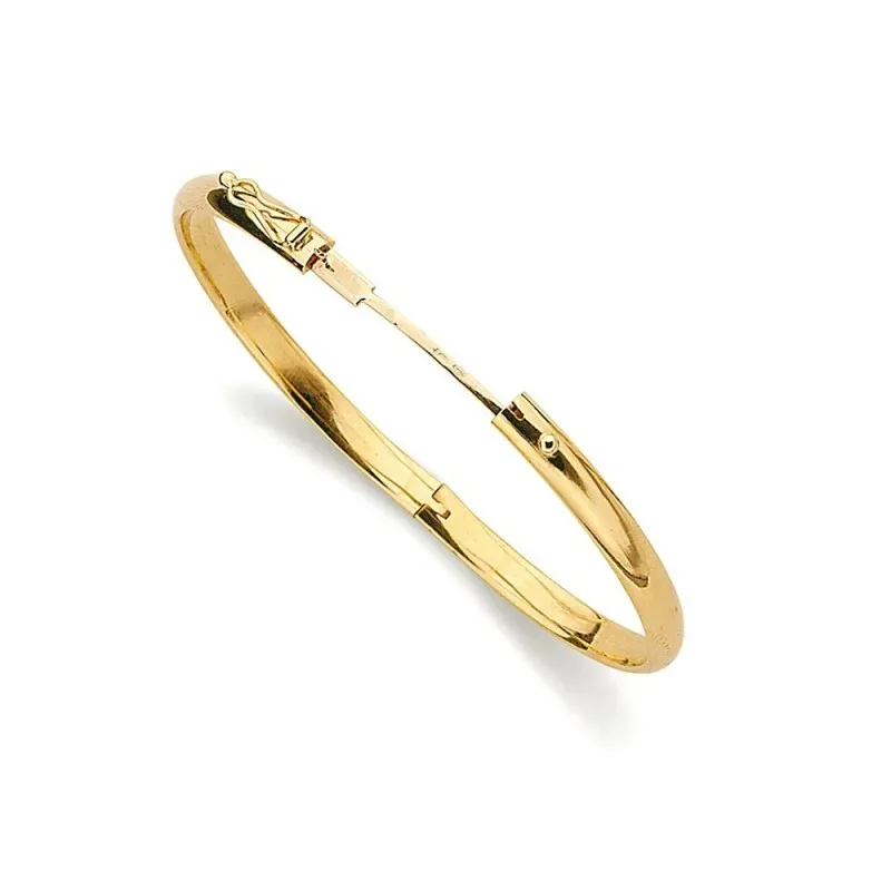 Pulsera oro 18k aro media caña brazalete ancho 5mm. lisa o labrada cierre seguridad y varilla