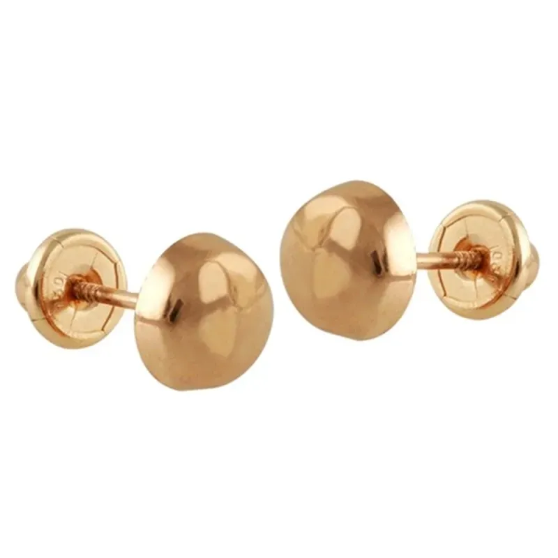 Pendientes oro rosa 18k lenteja 6mm. media bola lisa cierre tuerca