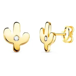 Pendientes oro 18k niña o adulto mini cactus 6mm. detalle circonita c