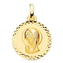Medalla oro 18k Virgen Niña 16mm. lisa redonda detalle cerco talla cr