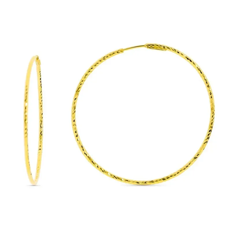 Pendientes oro 18k aros mujer 40 mm. diamantados cierre aro