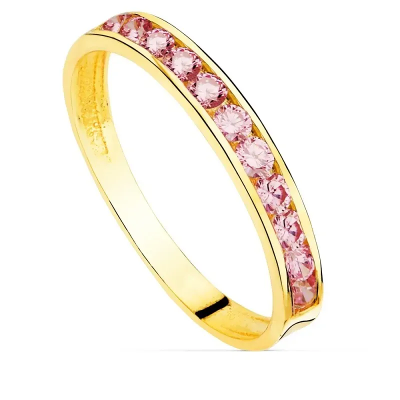 Sortija oro 18k mujer circonitas carril color rosa francia