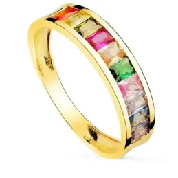 Sortija oro 18k mujer circonitas colores baguette