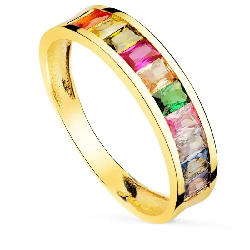 Sortija oro 18k mujer circonitas colores baguette