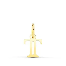Colgante oro 18k letra T mayúscula 11 mm. doble tira calada lisa
