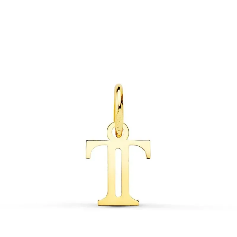 Colgante oro 18k letra T mayúscula 11 mm. doble tira calada lisa