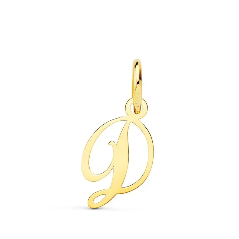 Colgante oro 18k letra inglesa D mayúscula 12 mm. calada