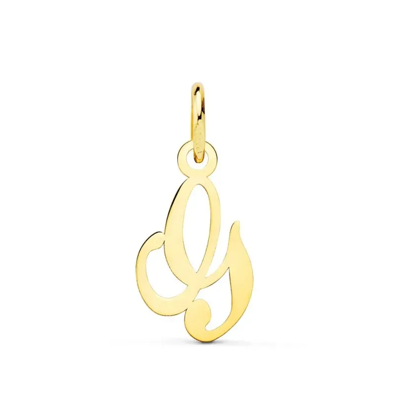 Colgante oro 18k letra inglesa G mayúscula 12 mm. calada lisa